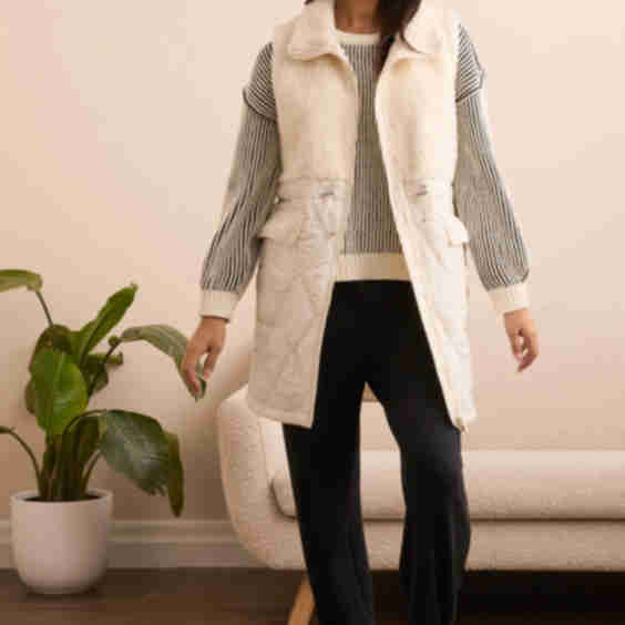 Sleeveless Mix Media Quilted Sherpa Vest