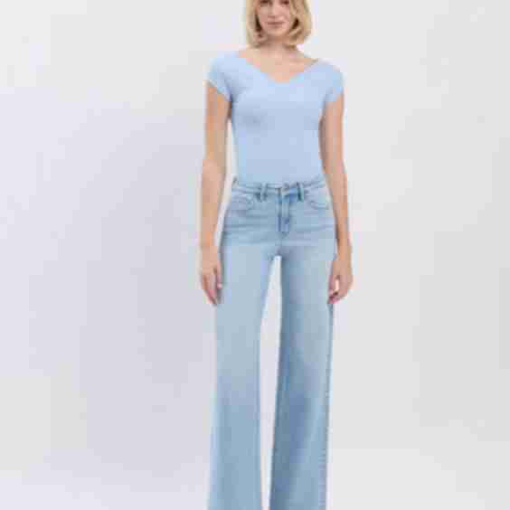 Judy High Rise Raw Hem Wide Leg Jeans