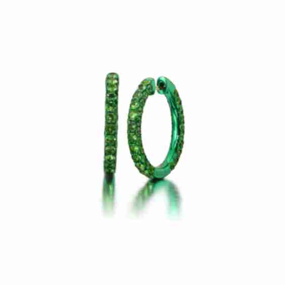 Large Tsavorite & Rhodium 3 Sided Hoops Earrings