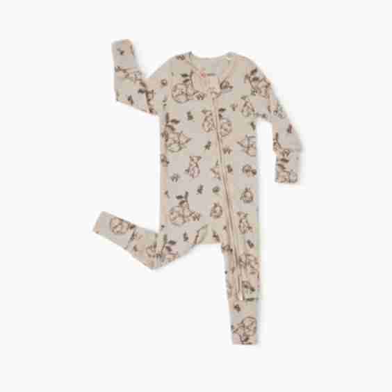 Baby Boy/Girl Plant Print Zip-Up Snug-Fitting Wool Pajamas