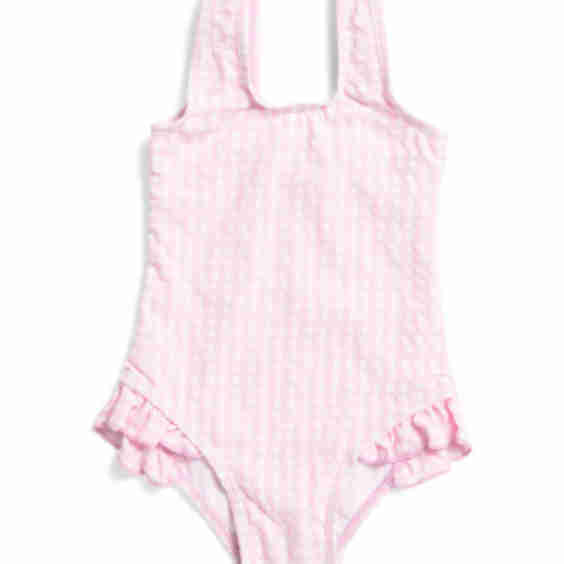 1pc Gingham Seersucker Ruffle Swimsuit