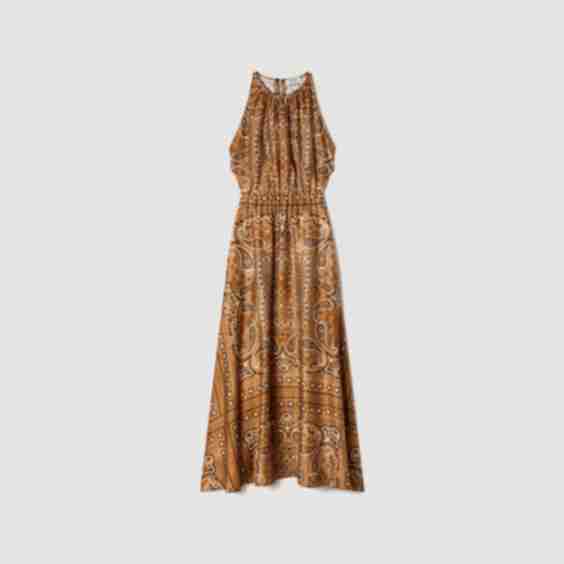 Round Neck Bandana-Print Maxi Dress