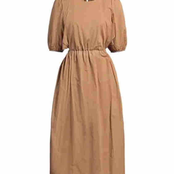 Open Back Crewneck Woven Flared Midi Dresses