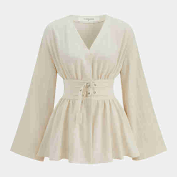 Cotton Blend Double Buckle Peplum Blouse