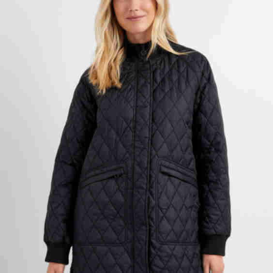 Ribbed-Collar Quilted Diamond Puffer Jacket