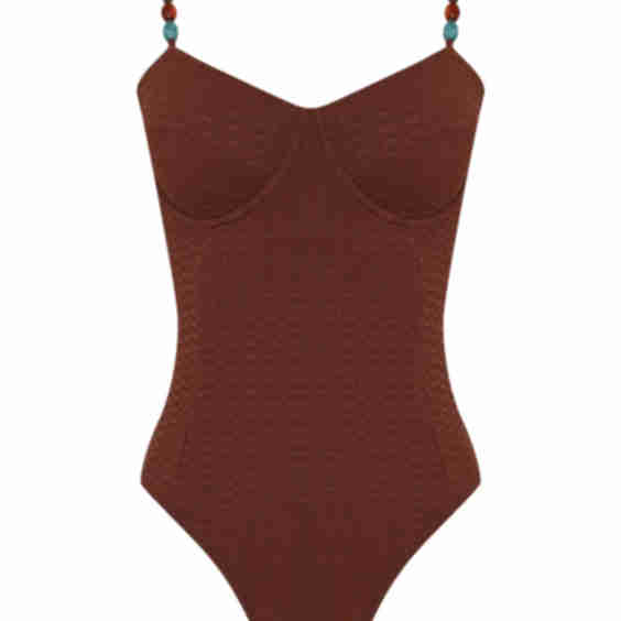 Beaded-Strap Textured Swimsuit