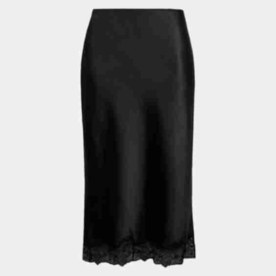 Satin Lace Detail Midi Skirt