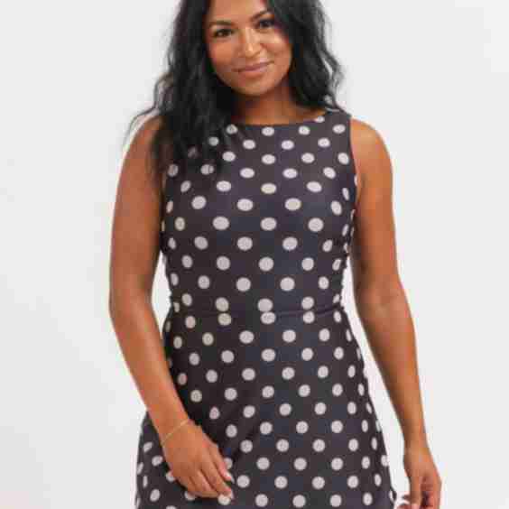 Retro Dot Boat-Neck Swim Dress