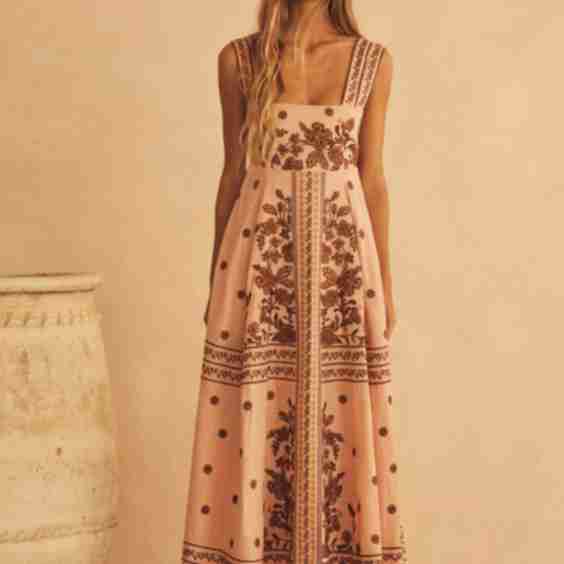 Infiorata Embroidered Empire Maxi Dress
