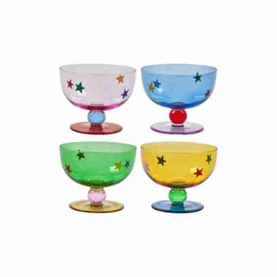 Set of 4 Star Footed Glass Dessert Bowls