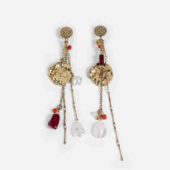 Combined Beaded Dangle Metal Earrings