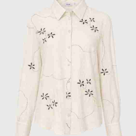 Oatmeal Embroidered Linen Feel Blouse