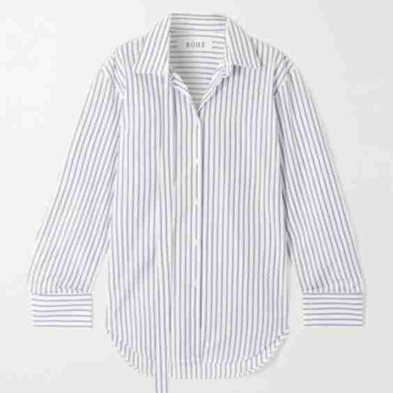 Tie Neck Striped Cotton Poplin Shirt