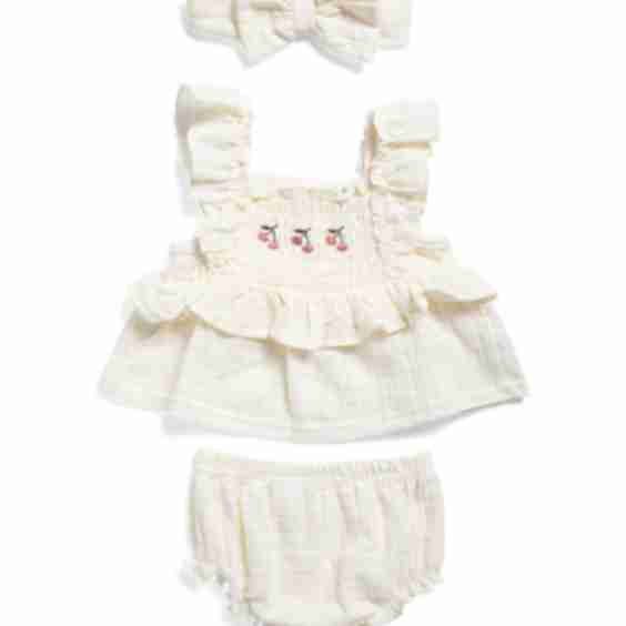 Newborn 3pc Cherries Ruffle Top and Bubble Bloomers Set