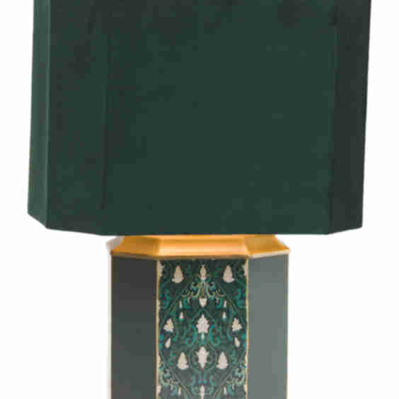 18.25in Printed Base Table Lamp With Velvet Shade