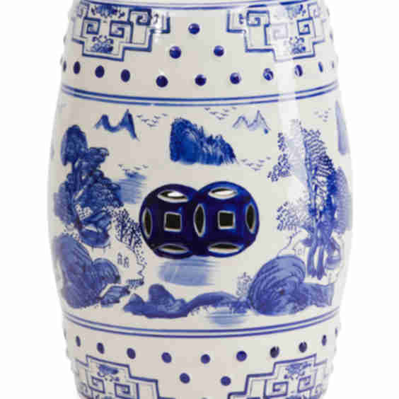 18in Chinoiserie Ceramic Decorative Stool