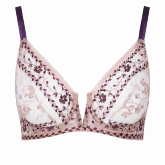 Purple Embroidered Plunging Bra