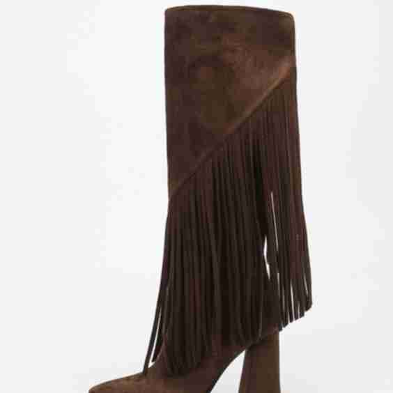 Women’s Suede Side Zipper Fringe Square Toe Block Heels Knee High Boots