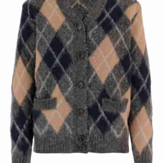 Geometric-Brushed Wool Cardigan