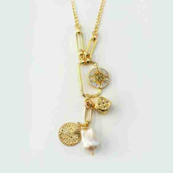 Fortune Unfolds Dice Carriage Coin Baroque Pearl Necklace 