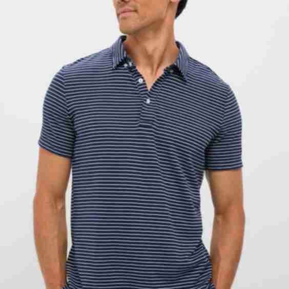 Striped Navy Stretch Linen Polo
