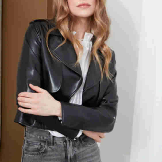 Camille Open Front Vegan Leather Jacket