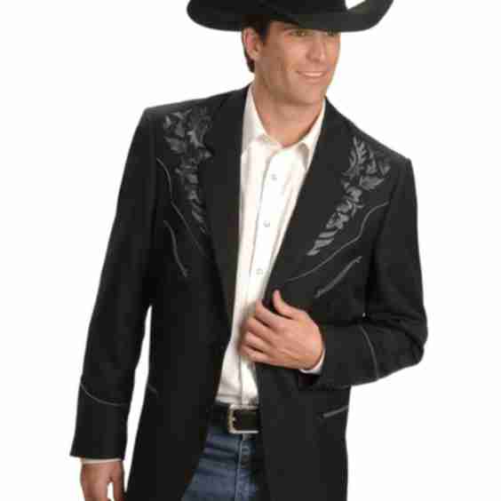 Mens Floral Embroidery Western Jacket
