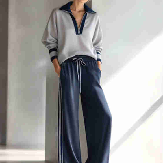 Fashionable Casual Half-Zip Top and Trousers Set