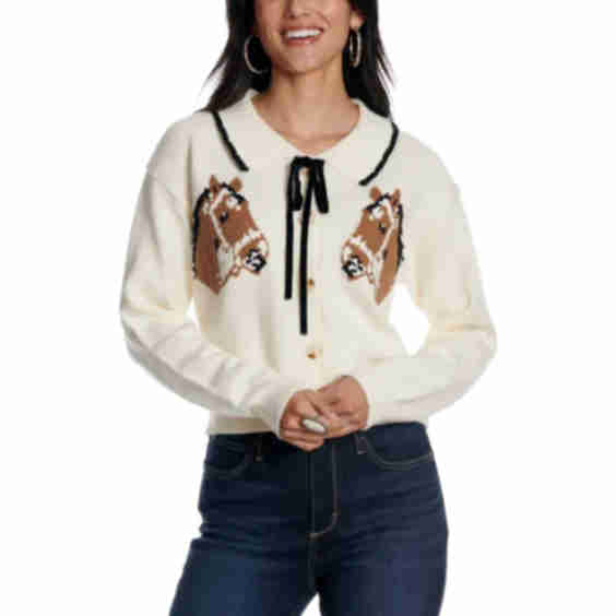 Cream Horse Graphic Tie Cardigan