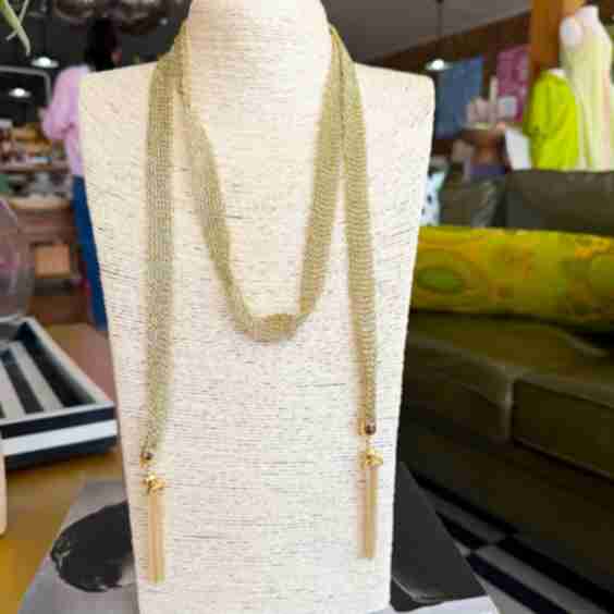 Gold Mesh Tassel Wrap Necklace