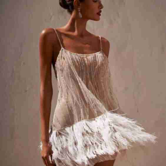 Backless Layered Tassel Mesh Sequin Cami Dress