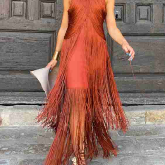 Elegant Halter Tassel Cocktail Dress