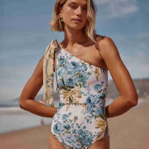 The Bow-Shoulder Ruched Sidestroke Swimsuit