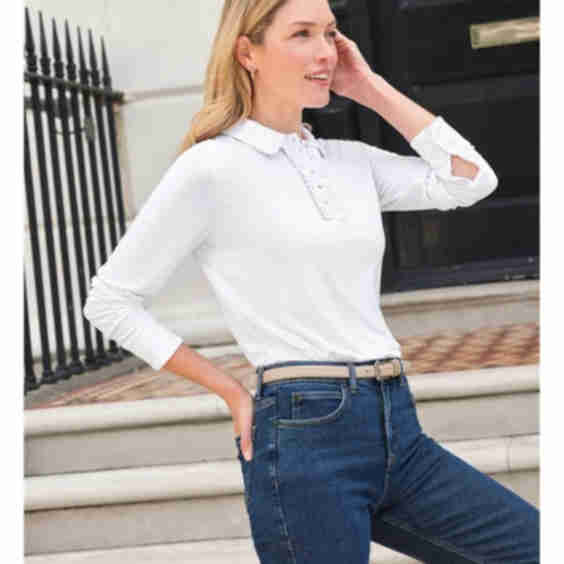 Frill Placket Jersey Top