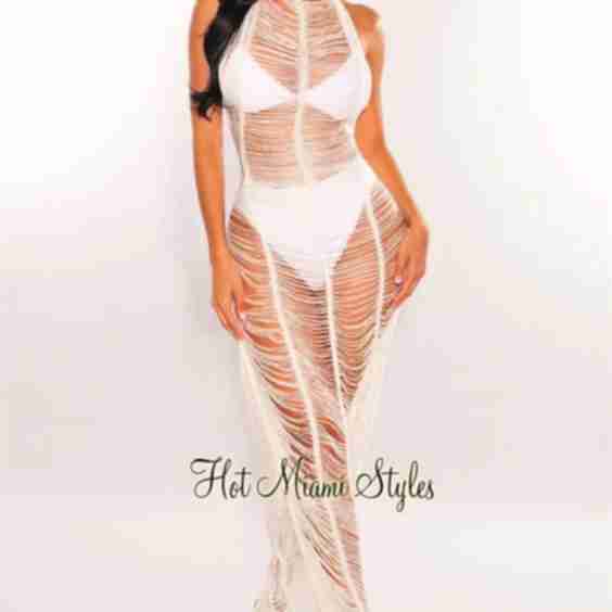 Ladder Cut Halter Open Back Maxi Cover Up Dress
