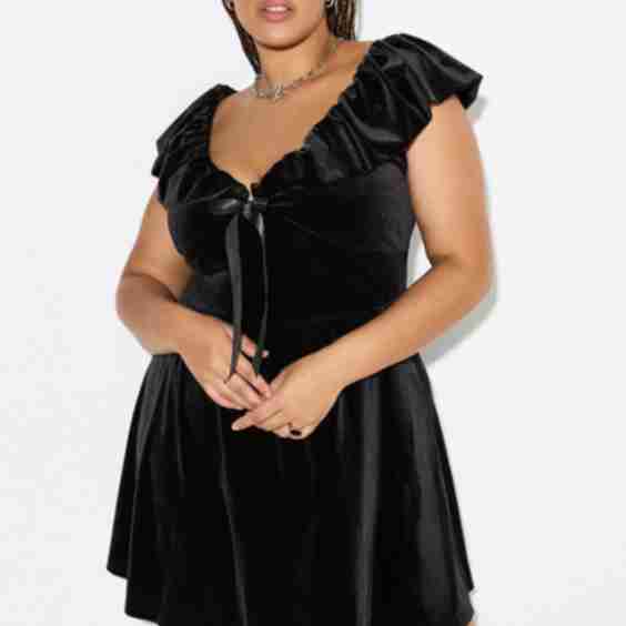 Velvet Flutter Sleeve Babydoll Dress