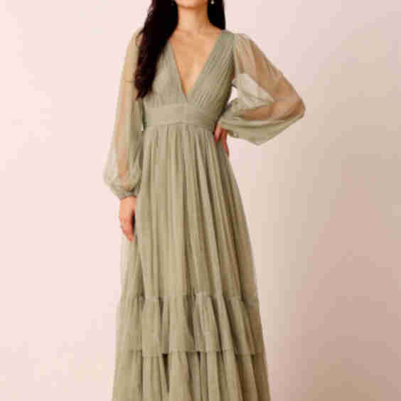 Madison Long Sleeve Tulle Maxi Dress