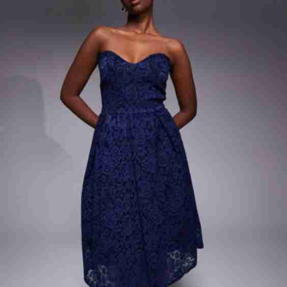 Strapless Bengaline Heart Neck Midi Dress