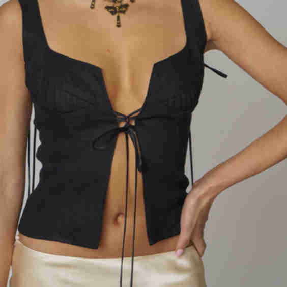 Sleeveless Top with Slit and Tie