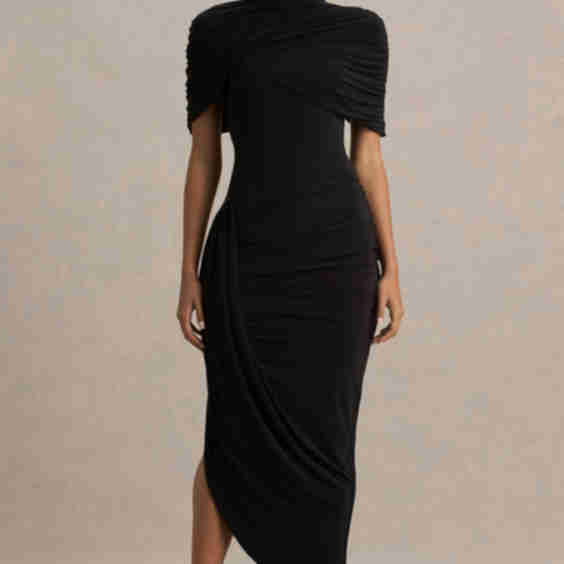 Delighted Asymmetrical Midi Dress With Twisted Cape