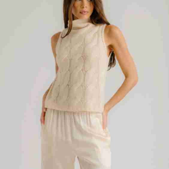 Salvia Sleeveless Cable Turtleneck Sweater