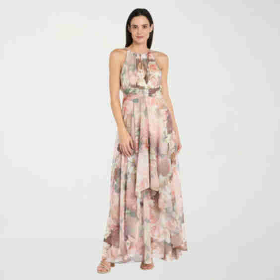 Halter Neck Sleeveless Floral Evening Gown