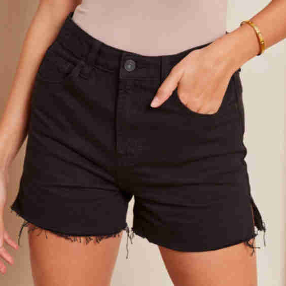 Stassi High Rise Distressed Mom Jean Shorts