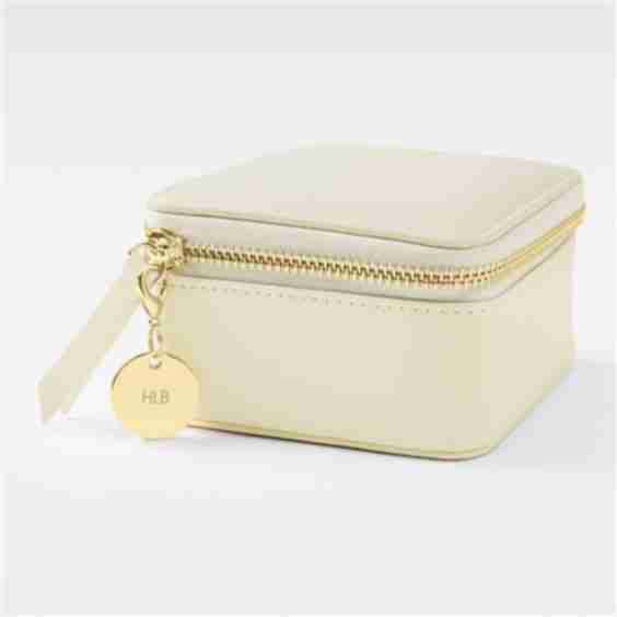 Engraved Leather Travel Jewelry Case With Charm