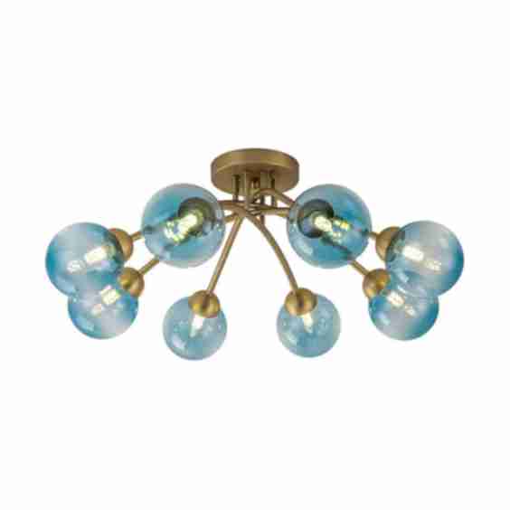 Art Deco 8-Light Sputnik Glass Bubble Semi Flush Mount