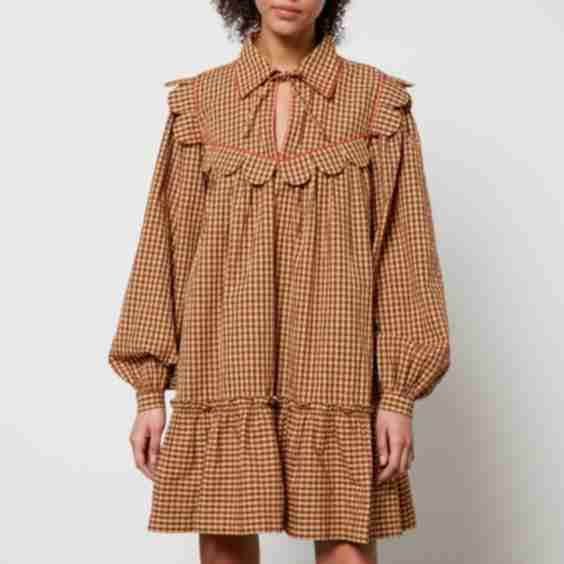 Checked Cotton-Seersucker Mini Dress