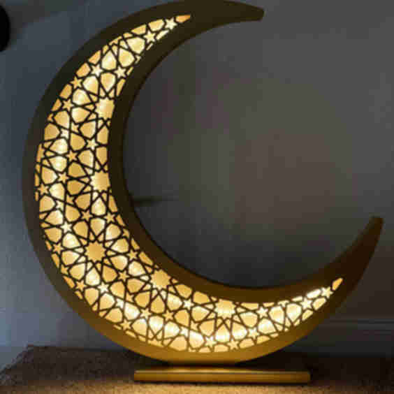 Ramadan Wooden Crescent Moon with Light