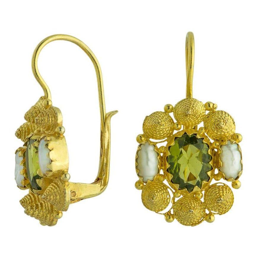 Jane Austen 14 K Gold Peridot And Pearl Earrings