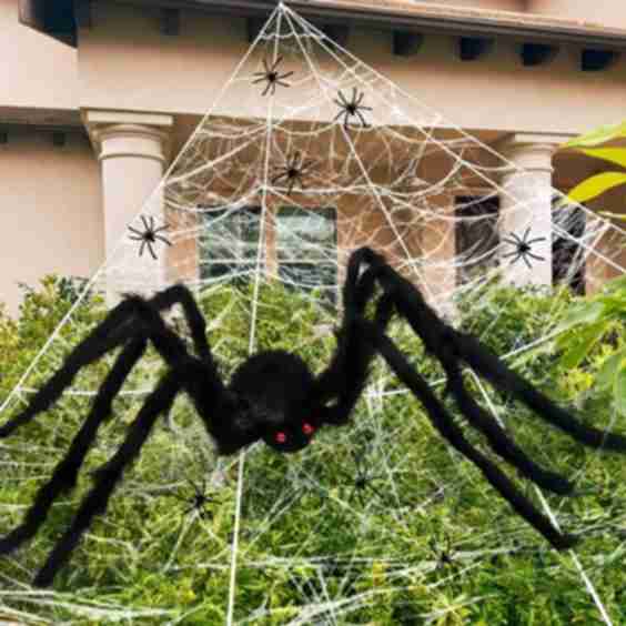Halloween Spider Web Kit, 5ft Giant Spider with 16ft Spider Web + 20 Small Spiders