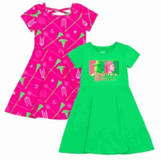 Little Girls 2 Pack Skater Dresses Logo Pink Green 5